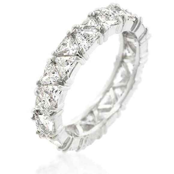 Slim Bonded Silvertone Triangle Trillion Cut Clear Cubic Zirconia Cz Band Ring 5 - Picture 1 of 4